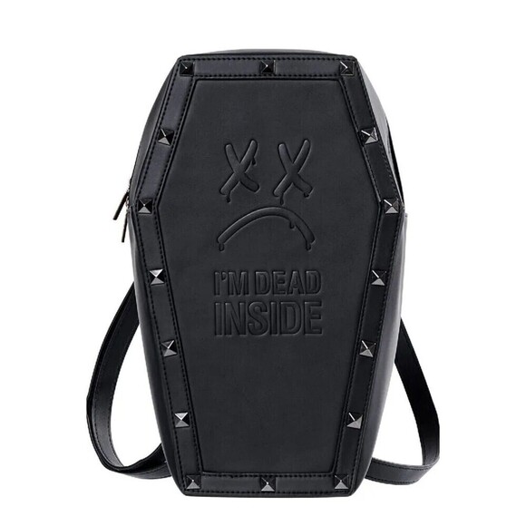 Unbranded Handbags - I’m Dead Inside Studded Coffin Backpack Embossed Premium Vegan Leather Black